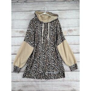 Jade by Jane Animal‎ Print Fuzzy Sleeve Oversized Hoodie Women's Size 1X Brown